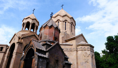 An exquisite Armenian church beautifully showcasing its historical architecture set against a vibrant sky