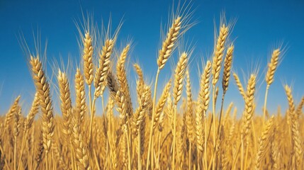 Fototapeta premium Golden Wheat Field Under a Vibrant Blue Sky