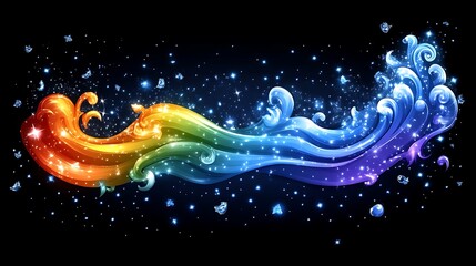 Rainbow Wave Swirls With Sparkling Blue Glitter