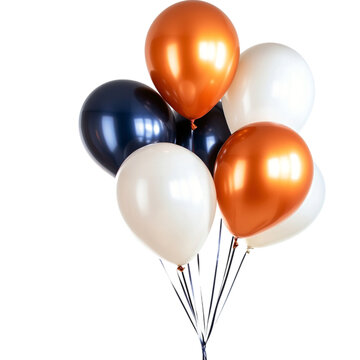 White bronze orange and blue balloons isolated on a transparent background, empty blank png background