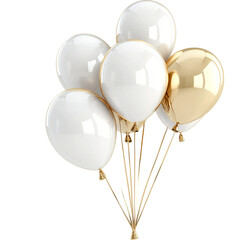 White gold balloons isolated on a transparent background, empty blank png background