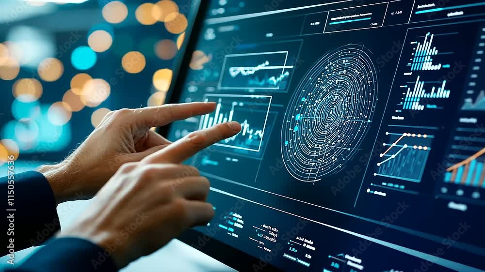 Poster futuristic dashboard interaction with ai and data visualization