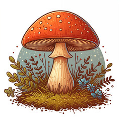 Vibrant red mushrooms with white spots growing in various natural settings