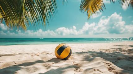 Tropical Tranquility: Volleyball and Shaded Sands Near Turquoise Waters