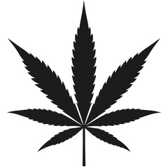 A simple Black Silhouette of a Cannabis Leaf on a white background