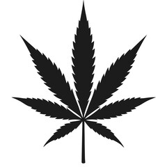 A simple Black Silhouette of a Cannabis Leaf on a white background