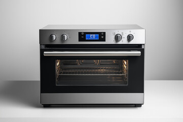 Fototapeta premium Four en Acier Inoxydable Moderne avec Commandes Numériques, Design Minimaliste et Épuré, Lignes Nettes et Éclairage Doux