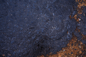 Fuel oil stains on the Black Sea coastline. Environmental disaster, environmental pollution. Oil spill