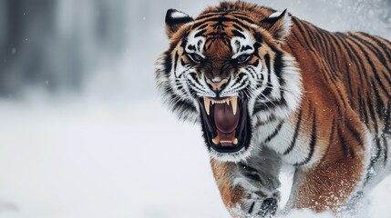 Majestic Siberian Tiger Roaring in Snowy Wilderness