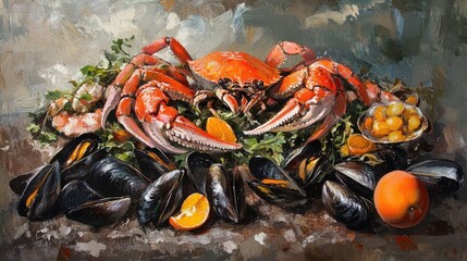 Delightful Seafood Medley Salad Featuring Fresh Crab, Mussels, and Prawns with a Touch of Apricot and Capers