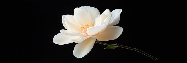 Fototapeta premium Arabian Jasmine Blossom - Delicate Arabian Jasmine flower, symbolizing purity, elegance, sensuality, hope, and renewal. A single bloom against a dark background.