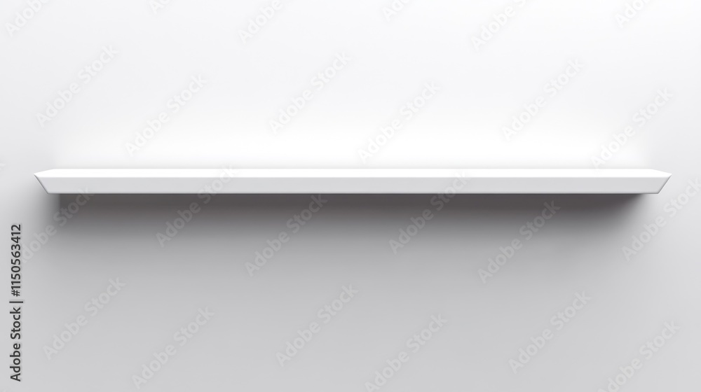 Poster minimalist design: empty white shelf on wall, illuminated from above in a stylish background