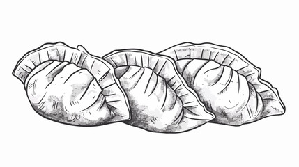 Hand Drawn Dumplings Doodle Line Icon with Potstickers