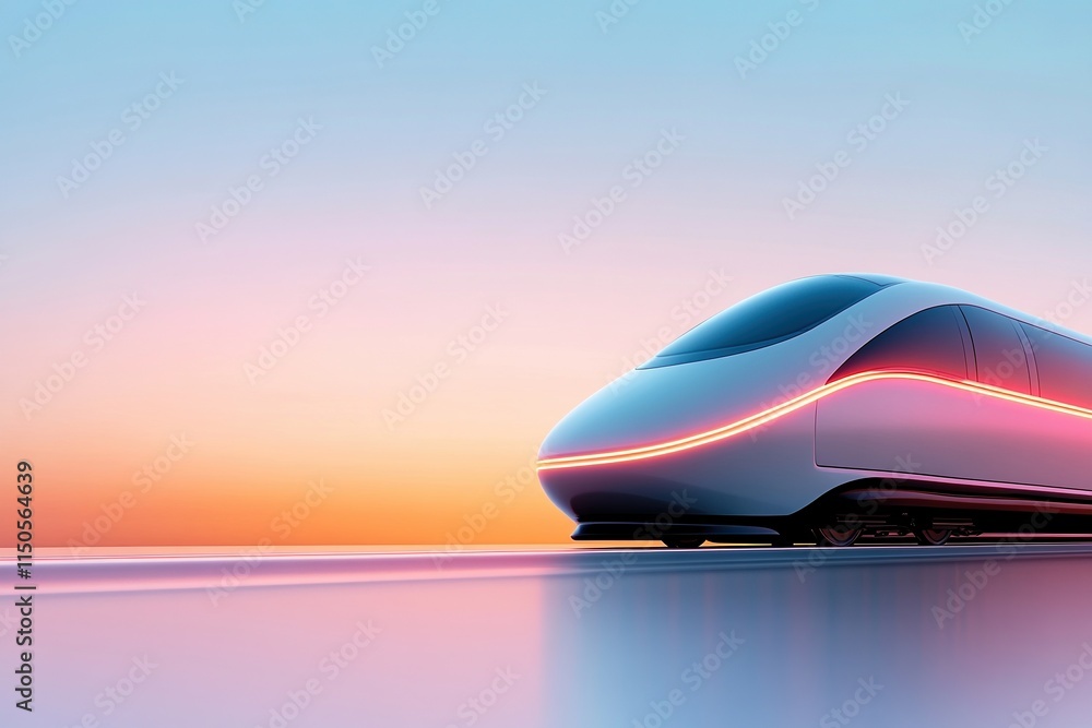 Poster futuristic bullet train in a hyperrealistic setting with atmospheric lighting against a clean backdr