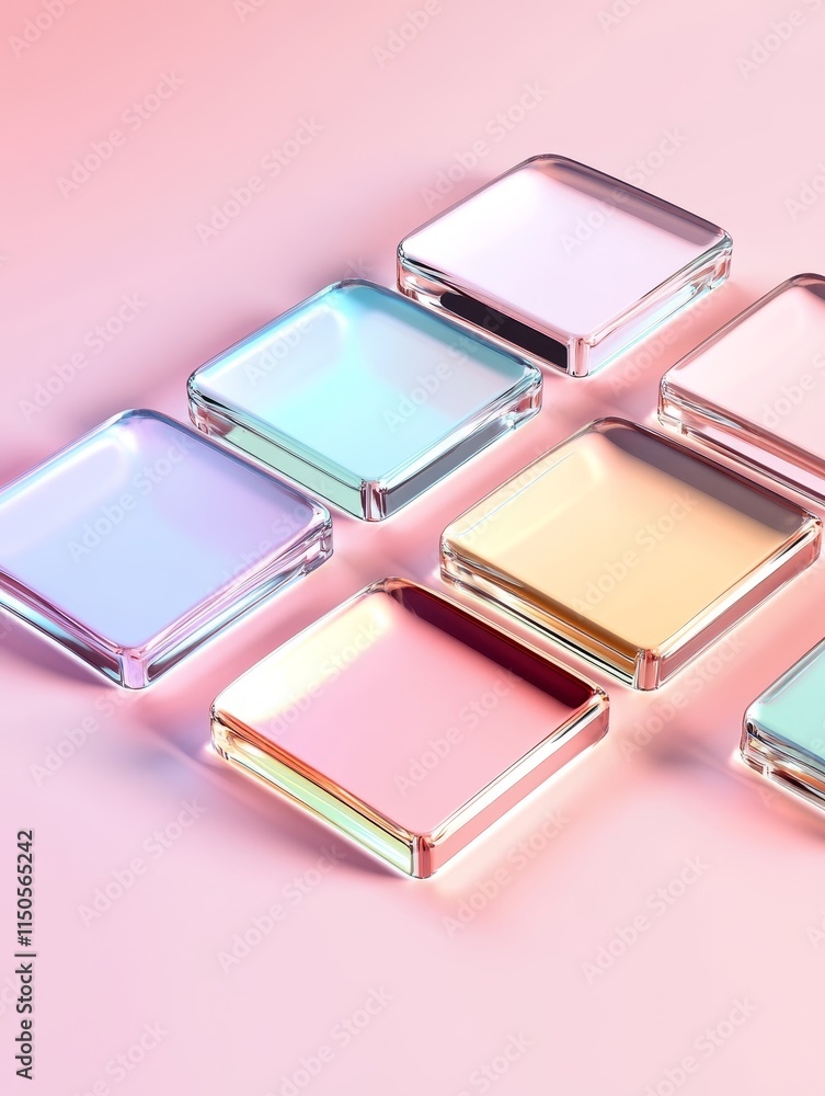 Poster glossy square blocks grid pastel - abstract image of pastel-colored glossy square blocks arranged in