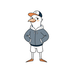 Colorful Cartoon Seagull Character - Trendy Hoodie and Cap Design
