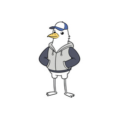 Colorful Cartoon Seagull Character - Trendy Hoodie and Cap Design