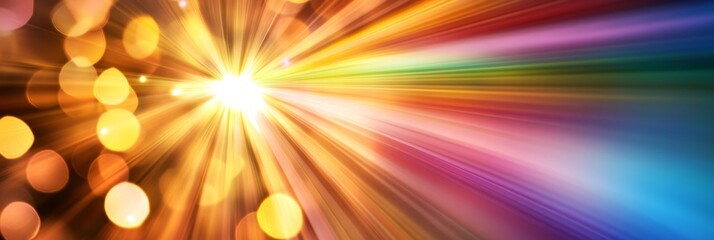 Obraz premium Radiant Light Burst Background - Bright, colorful rays, bokeh lights, energy, speed, optimism. Symbolizes hope, innovation, and positive energy.