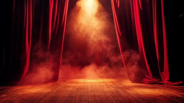 The theatre curtain opens.