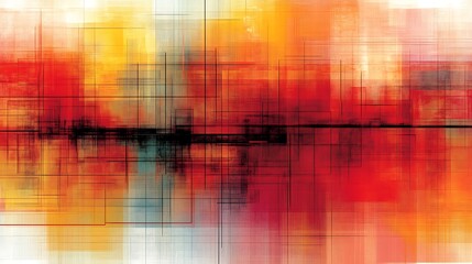 Obraz premium Abstract Grid Pattern Warm Hues Digital Painting