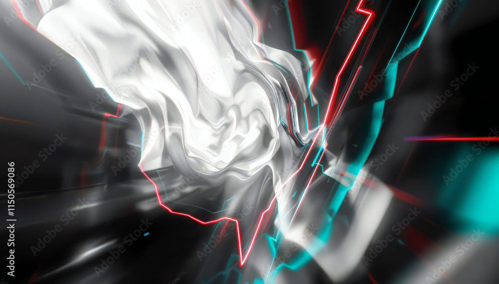 Wall mural abstract image with swirling white and red lightning-like shapes against a dark background.