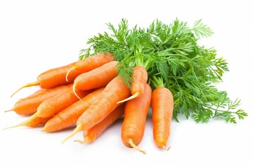 Fresh organic carrots on white surface