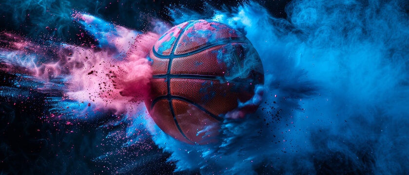 Dynamic Basketball in a Colorful Explosion