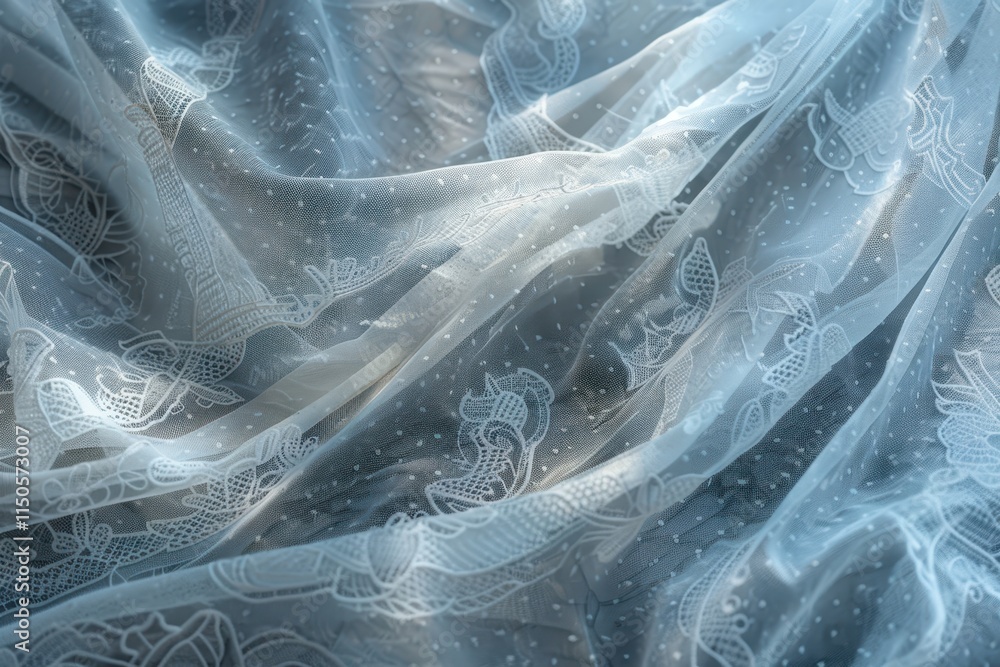 Poster flowing fabric drapes elegantly in a bright sky with fluffy clouds, capturing the essence of a sunny