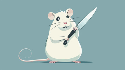 Funny Cartoon White Rat Holding a Knife Comic Humor Illustration