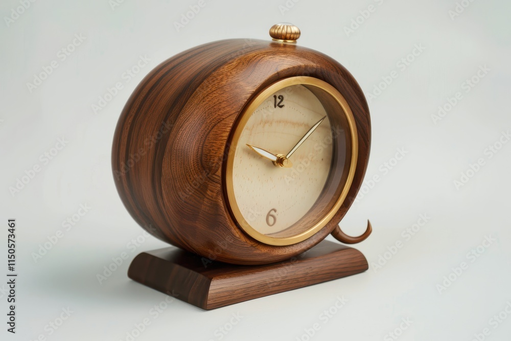 Poster stylish wooden table clock showcasing minimalist design and elegant craftsmanship in a bright, moder