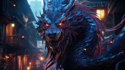 Majestic Night Dragon in Ancient City