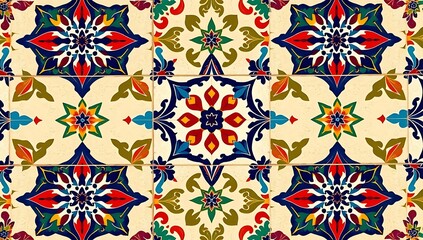 Vibrant Colorful Floral Tile Pattern Design
