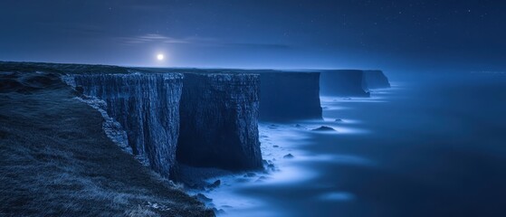 Majestic ice-capped mountains and floating icebergs reflect in calm blue waters at dawn in a serene arctic landscape