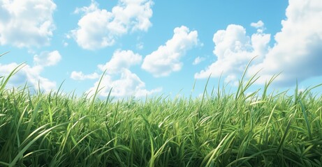 Obraz premium Lush green grass sways gently under a bright blue sky