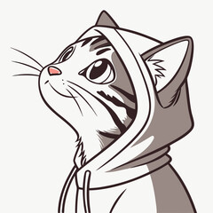 Cat in a hoodie on white background
