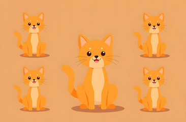 Fototapeta premium Seamless pattern of ginger cat figures in different poses on mocha mousse background. Print for wrapping paper. Vector illustration.