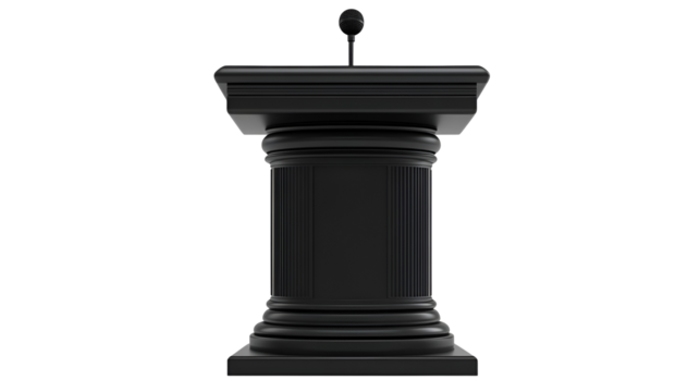 Black Podium Lectern Stand with Column Design and Microphone