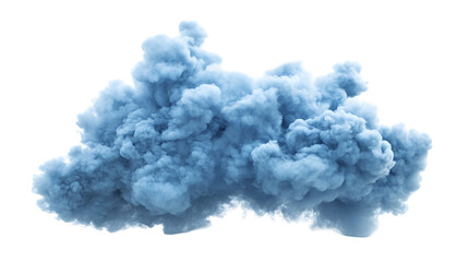 Blue Smoke Cloud Abstract, Puffy, Dense, Swirling, Vapor, Atmospheric, Isolated, White Background, 3
