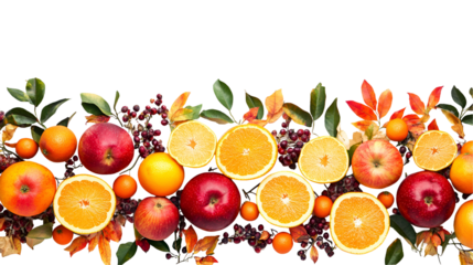 Autumn Harvest Oranges, Apples, and Fall Leaves Border