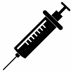 Medical syringe vector icon silhouette. Syringe with needle illustration.