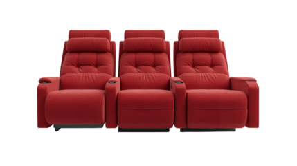 Luxury Red Theater Recliners Triple Seating, Home Cinema Comfort
