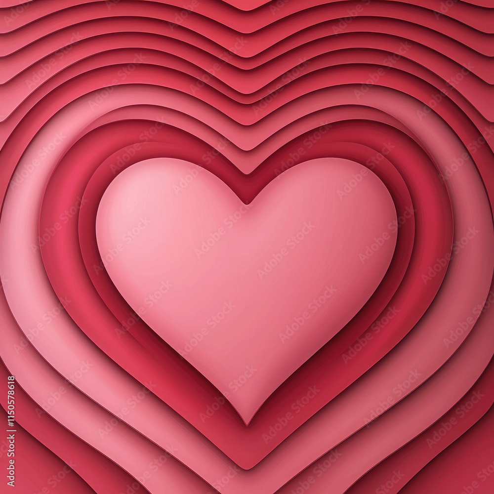 Poster layered heart design in shades of pink and red, creating soft and romantic atmosphere. this seamless