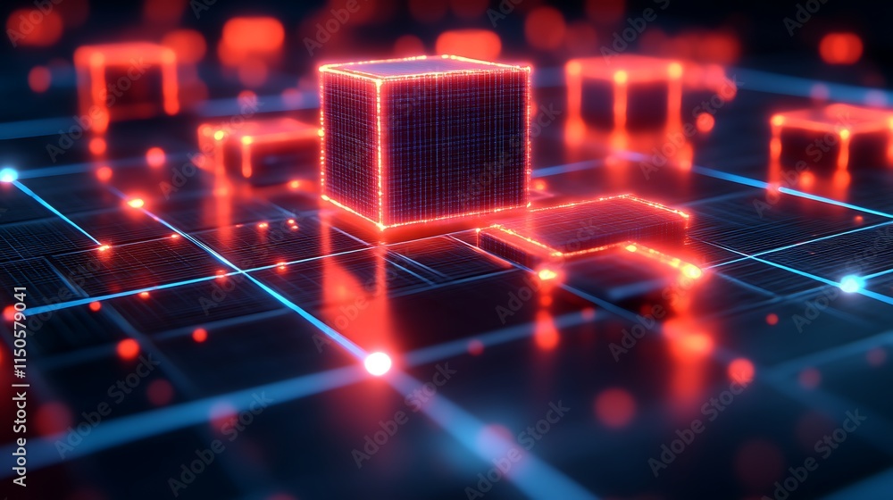 Aufkleber Illuminated Cubes Network Digital Data Structure