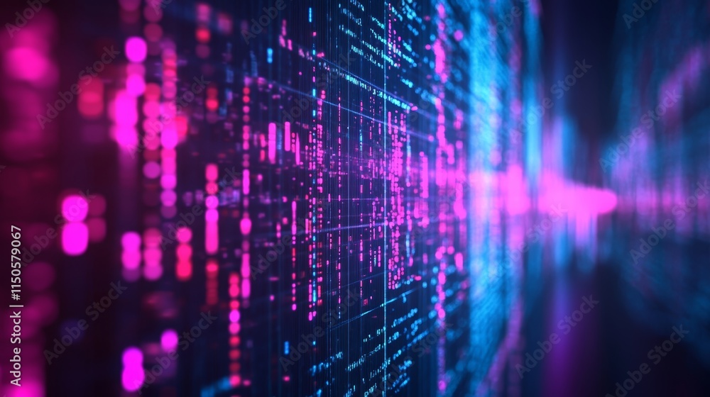 Poster Dynamic Digital Abstract Art in Vibrant Colors Showcasing Data Patterns and Technology Concepts