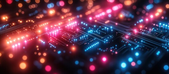 Fototapeta premium Futuristic circuit board with glowing lights.