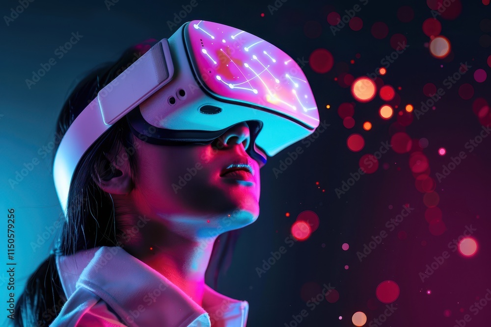 Poster innovative virtual reality headset designed for immersive gaming experiences with sleek white design