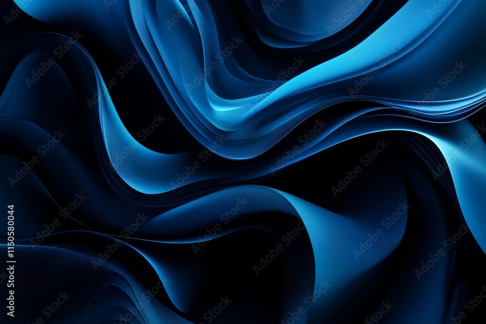 Poster fluid, flowing blue abstract design creates a captivating visual experience with soft curves and gra