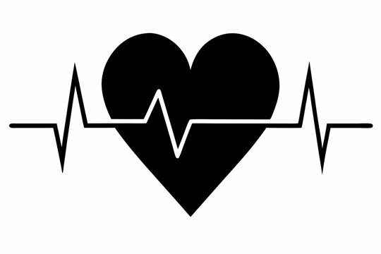 heartbeat silhouette, Heart beat one line, Continuous lines heart beats drawing, Wave pulse.