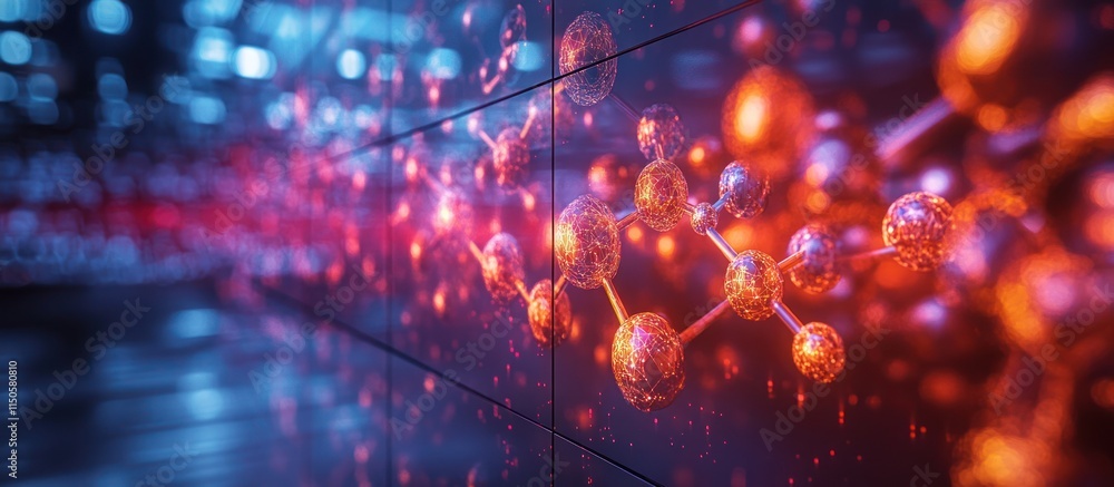 Poster abstract molecule structure on digital screen.