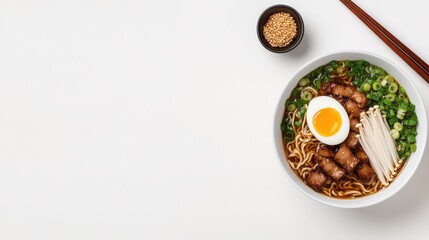 Delicious Bowl of Noodles Topped with Juicy Meat Fresh Vegetables and a Perfectly Cooked Egg Creating a Wholesome and Satisfying Meal Experience